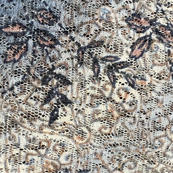 Sheer Lace Blouse, Floral Mesh, Bell Sleeve, Blue Grey & Brown Romantic Vintage - Picture 10 of 15